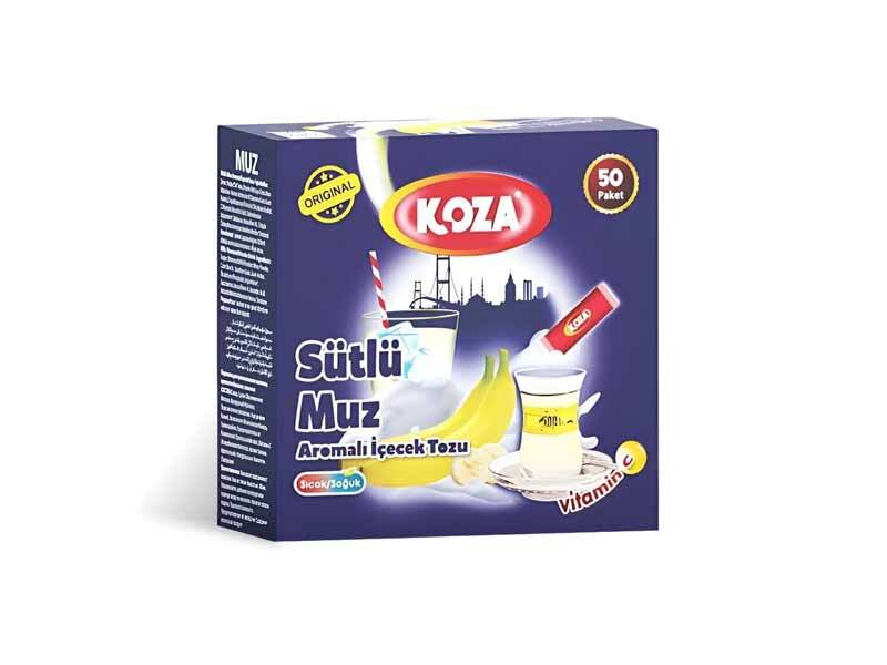 KOZA Banana Milk Instant Drink Powder Sticks | 50 Individually Packed Sachets | Turkish Tea | Hot or cold Beverage