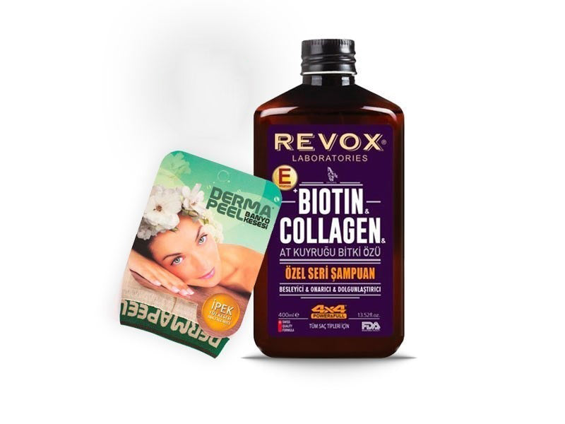 REVOX Ponytail Biotin & Collagen Shampoo 400 ml + DermaPeel Natural Silk Face Pouch Set