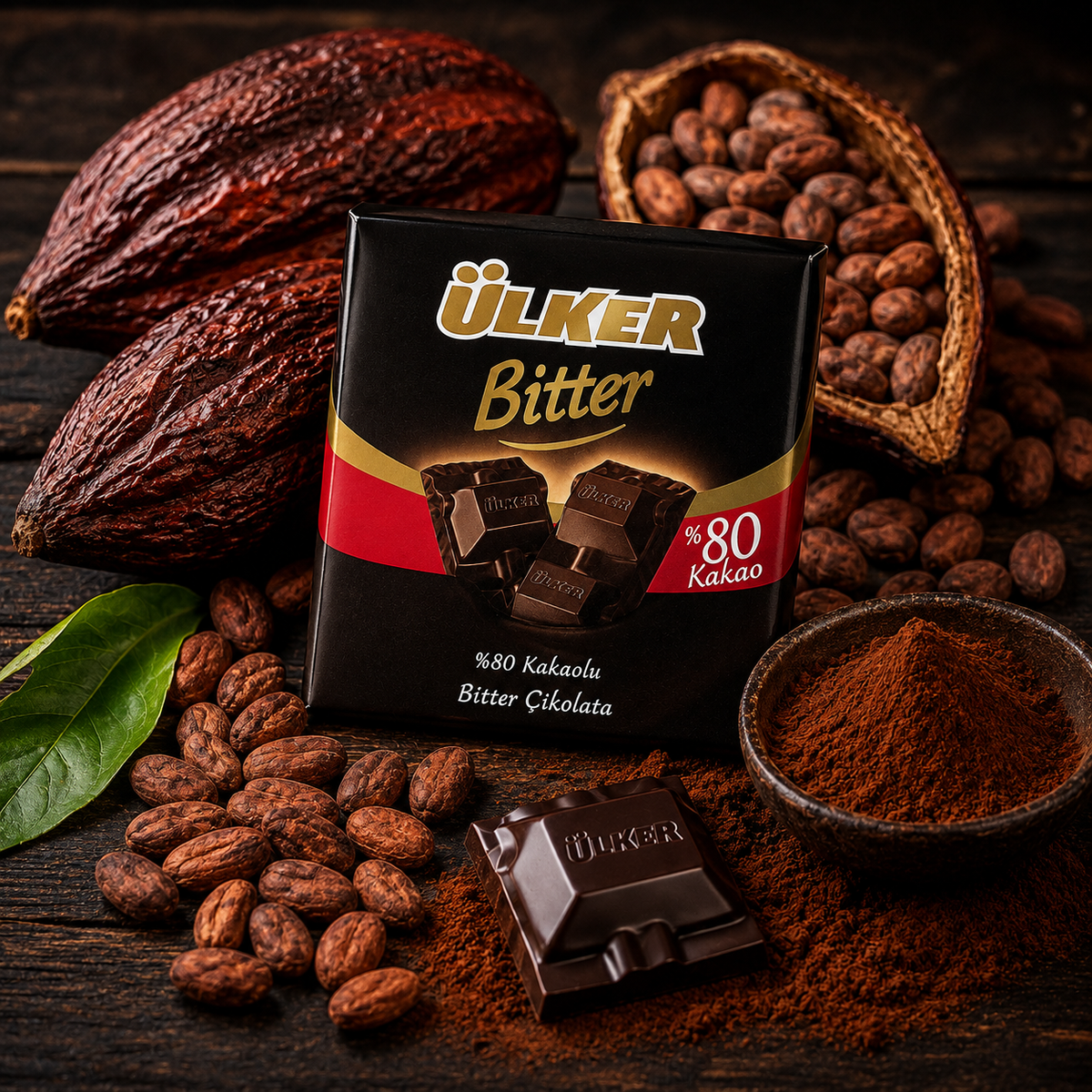 Ülker 80% Cocoa Dark Chocolate Squares - 70 g, 6 Pieces