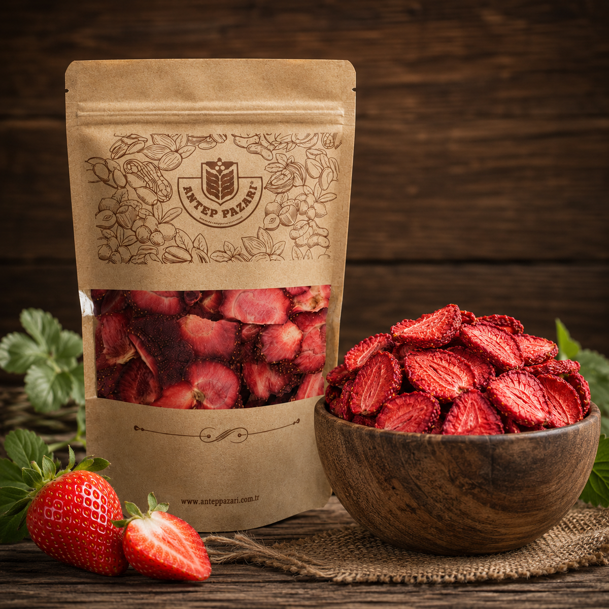Antep Pazarı Dried Strawberry Chips - 100% Strawberry - 50 g