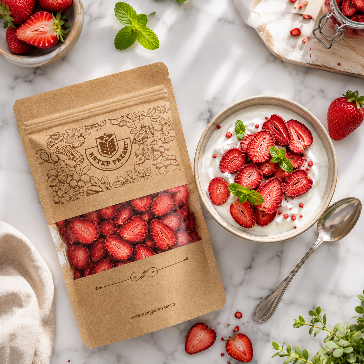 Antep Pazarı Dried Strawberry Chips - 100% Strawberry - 50 g