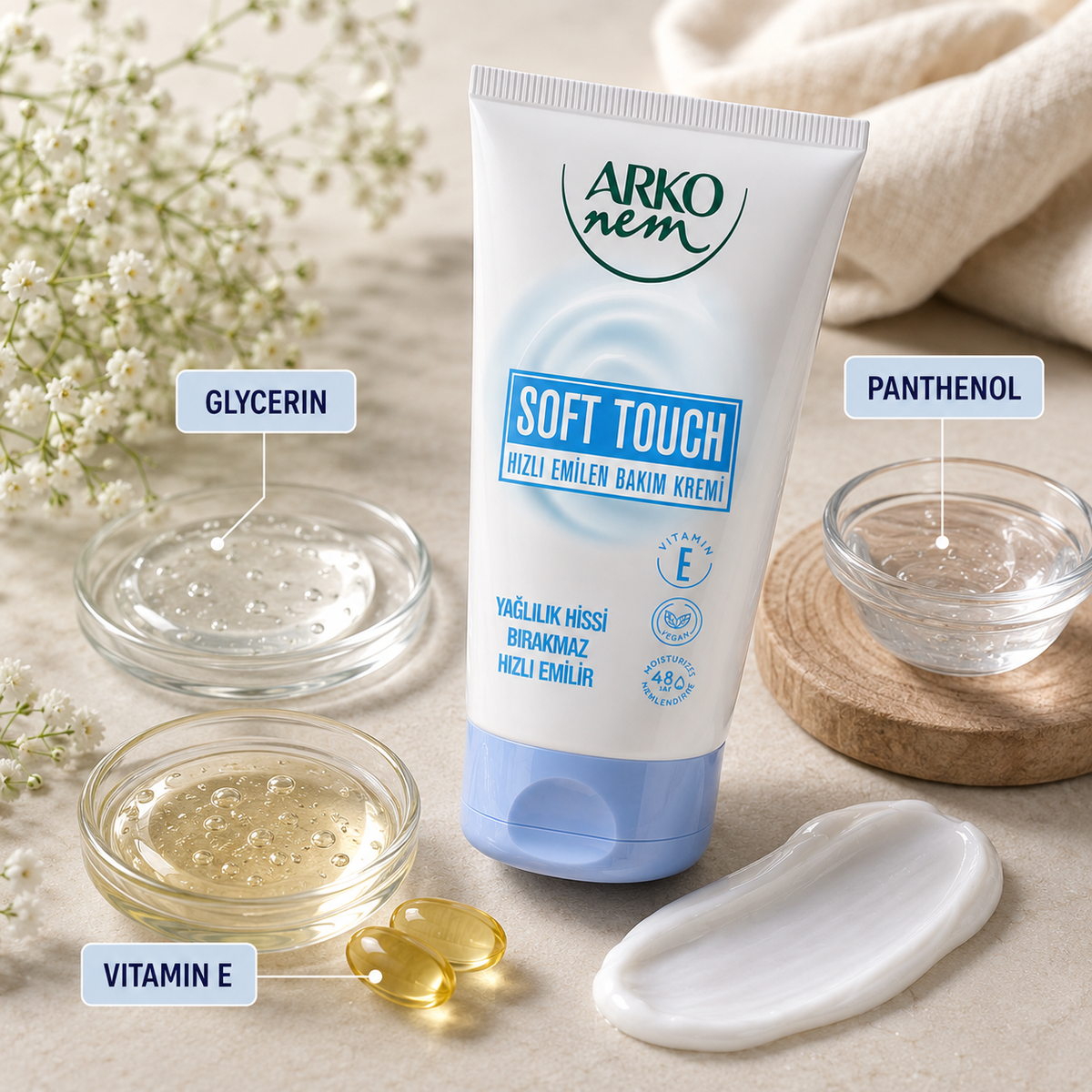 Arko Nem Soft Touch Moisturizing Cream with Vitamin E - 60 ml