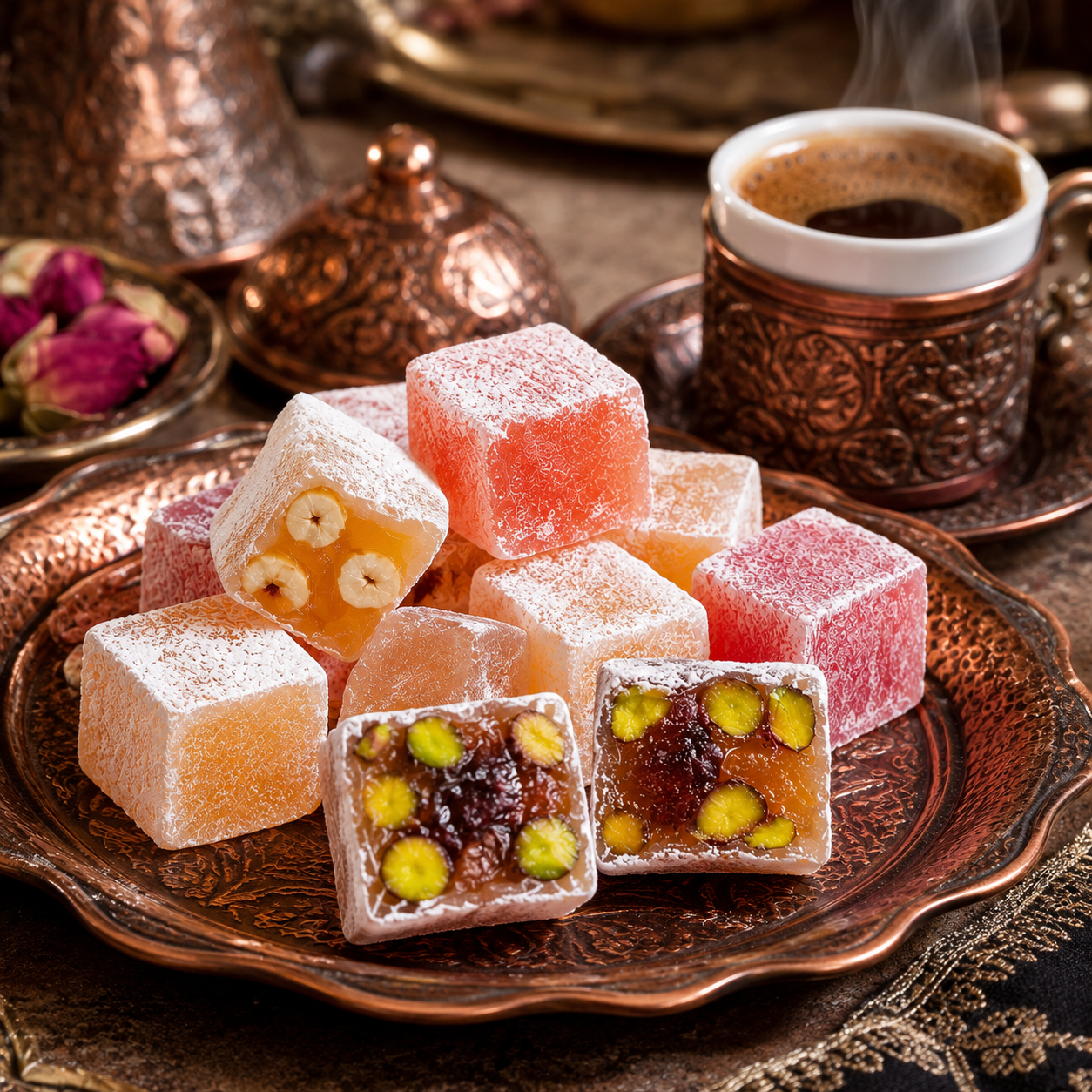 Assorted Turkish Delight Lokum - Pistachio, Rose, Lemon & Orange - 1kg