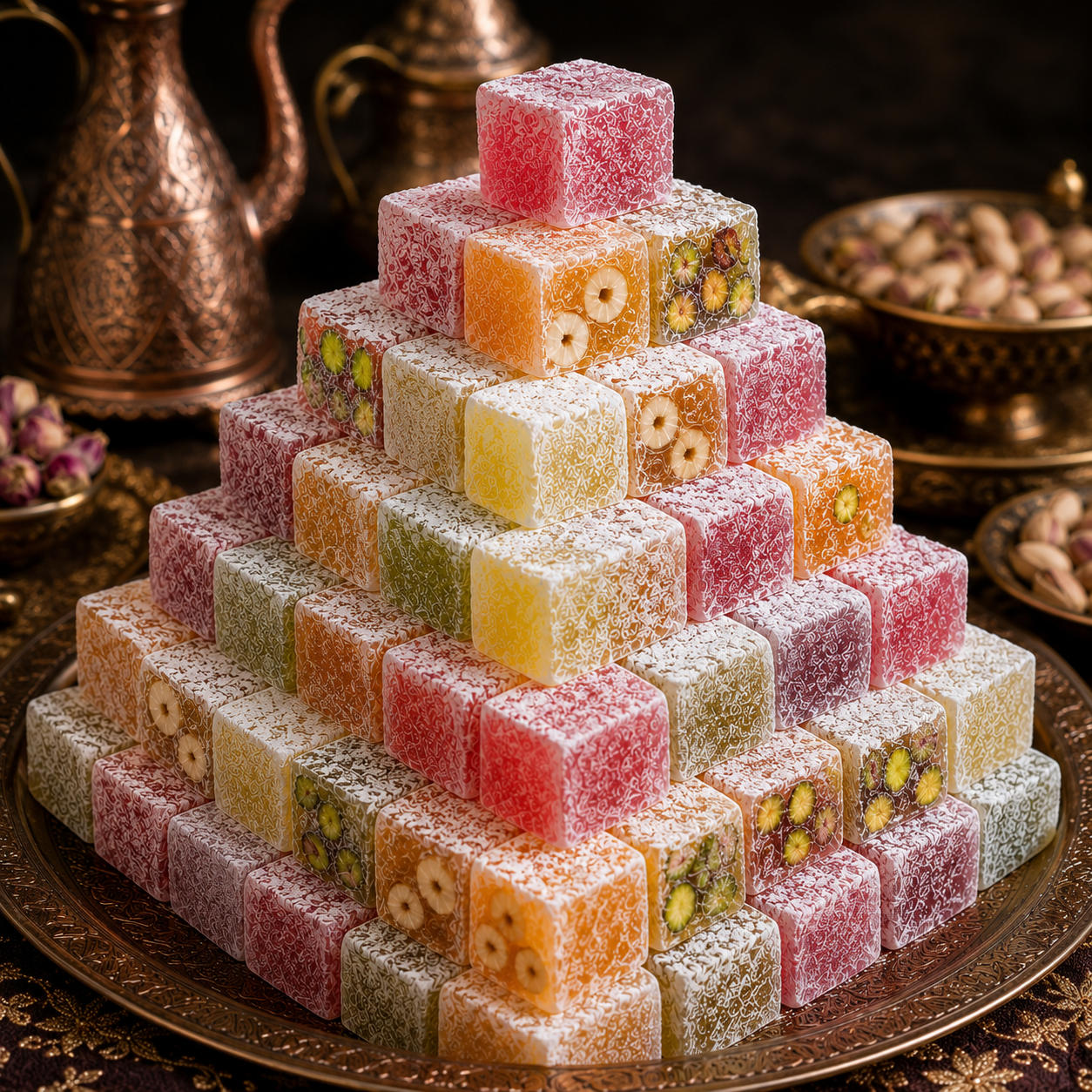Assorted Turkish Delight Lokum - Pistachio, Rose, Lemon & Orange - 1kg