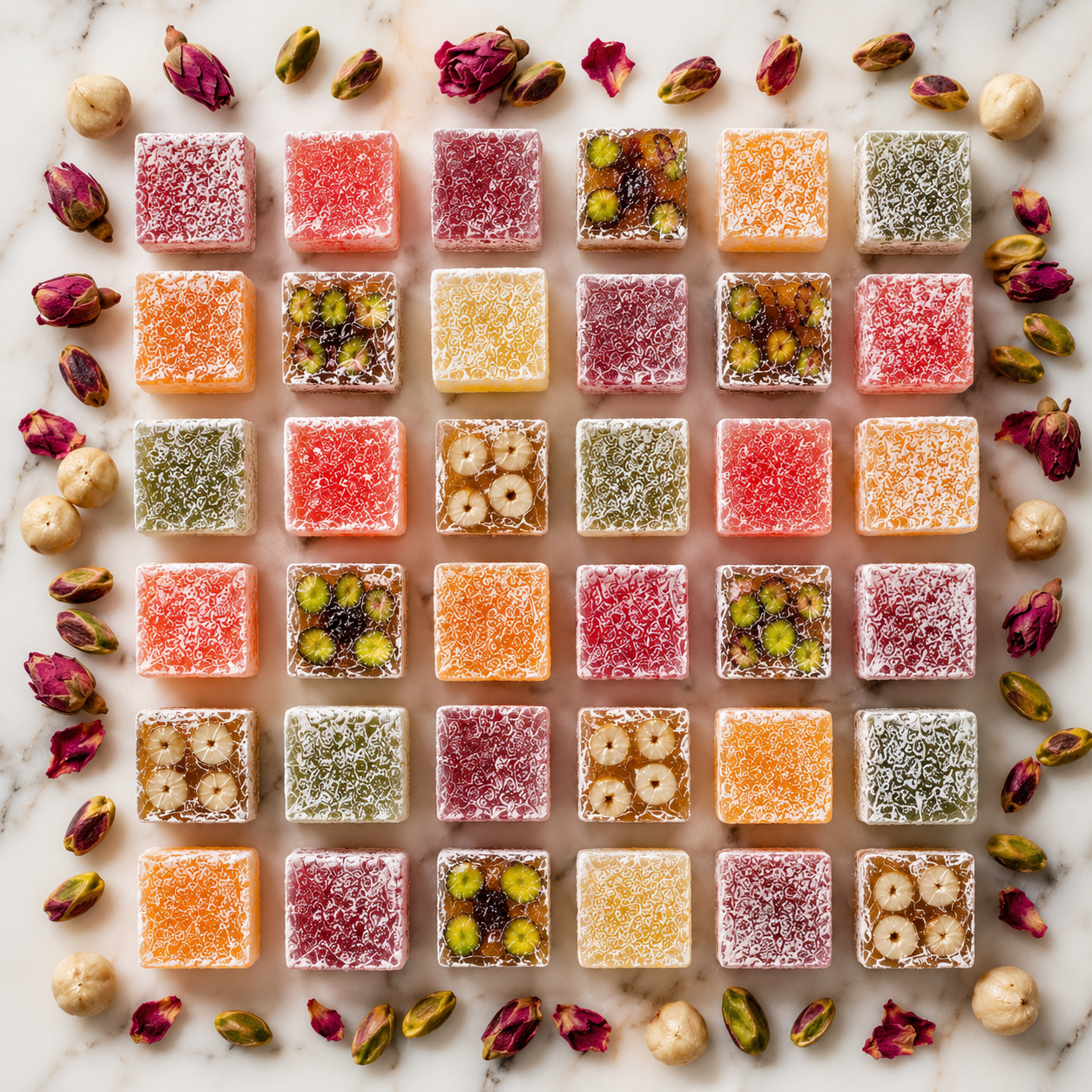 Assorted Turkish Delight Lokum - Pistachio, Rose, Lemon & Orange - 1kg
