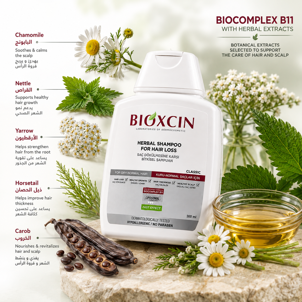 Bioxcin Classic Anti-Hair Loss Shampoo for Dry & Normal Hair - 3 x 300 ml - Buy 2 Get 1 Free