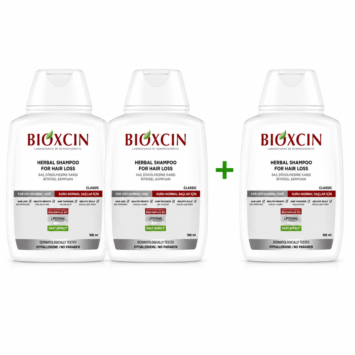 Bioxcin Classic Anti-Hair Loss Shampoo for Dry & Normal Hair - 3 x 300 ml - Buy 2 Get 1 Free