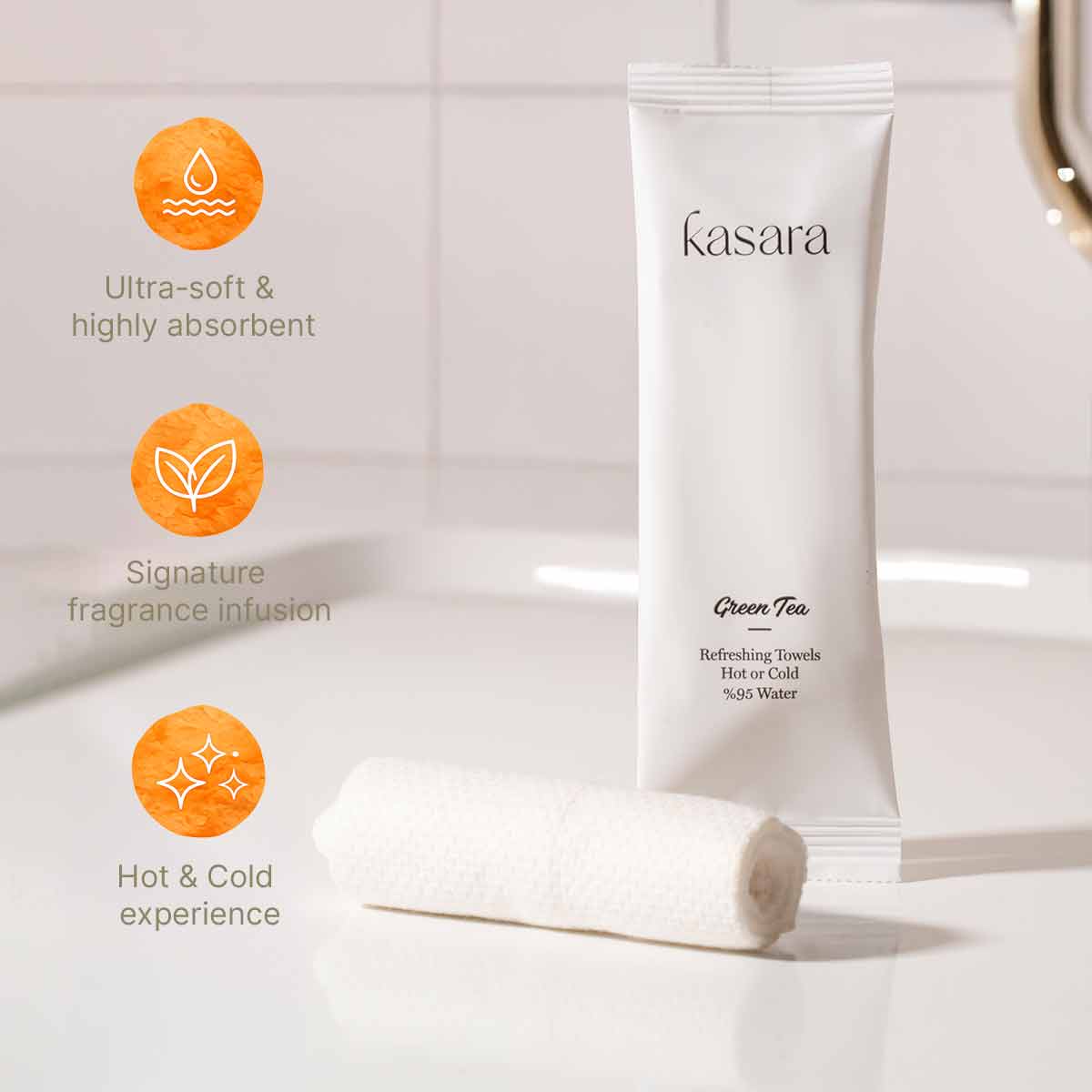 منشفة كسارا Kasara الساخنة والباردة بالشاي الأخضر - 95% ماء منقّى