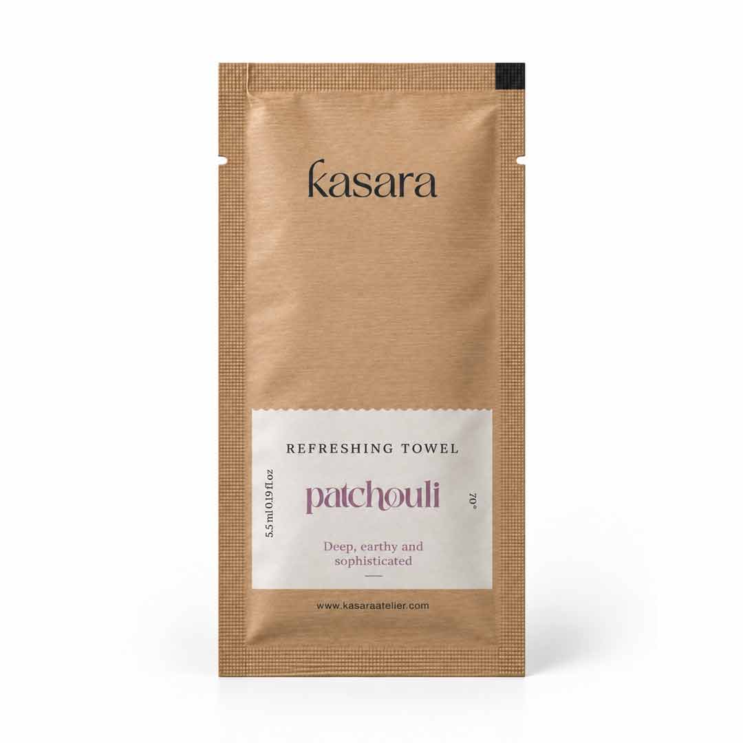 مناديل كسارا الباتشولي  Kasara Patchouli المنعشة بكحول 70% - 5.5 مل، 19 × 17 سم