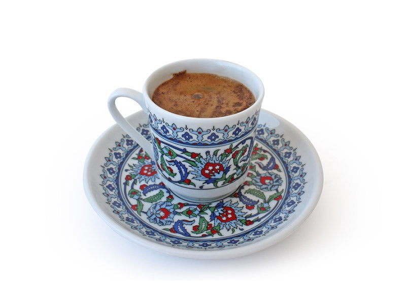 Kutahya Porcelain Zeugma Turkish Coffee Cup & Saucer Set (6 Cups, 90 ml)
