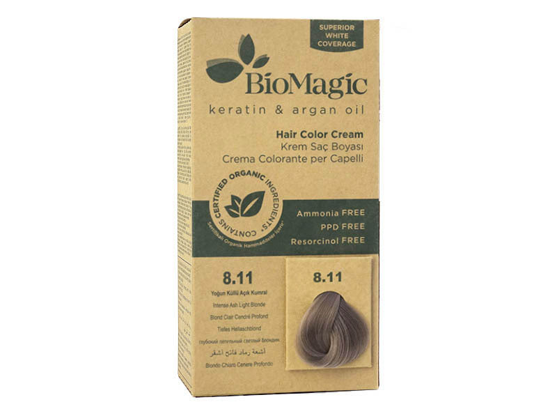 Biomagic Organic Hair Color Cream 8.11 Light Intense Ash Blonde ...