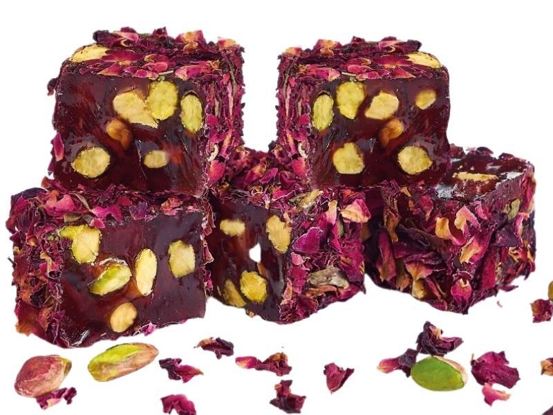 Lokum Atolyesi Pistachio Turkish Delight with Rose Leaf Coating 500 g