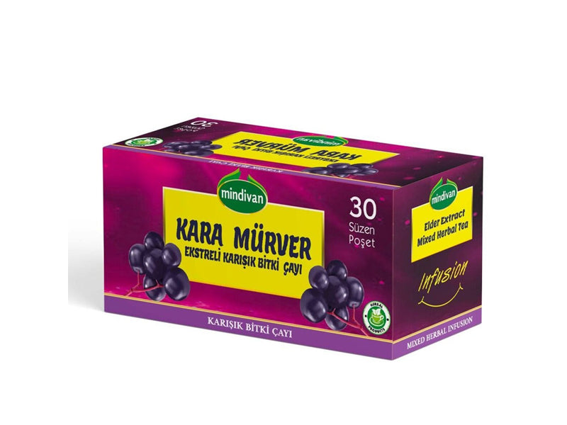 Mindivan — شاي أعشاب مختلط مع مستخلص توت البلسان الأسود، 30 كيس فلتر × 1.5 جم