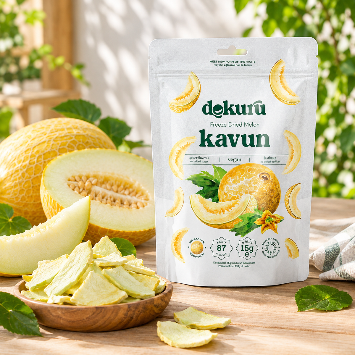 Dokuru Freeze-Dried Melon Chips, 100% Melon, No Added Sugar, 15g - Made in Turkey