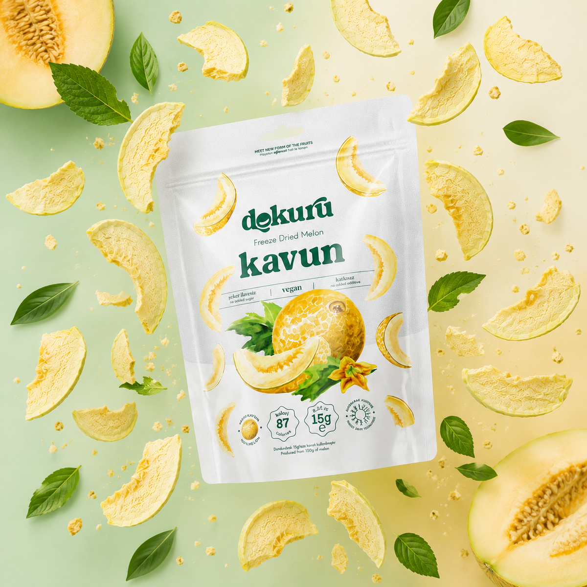 Dokuru Freeze-Dried Melon Chips, 100% Melon, No Added Sugar, 15g - Made in Turkey