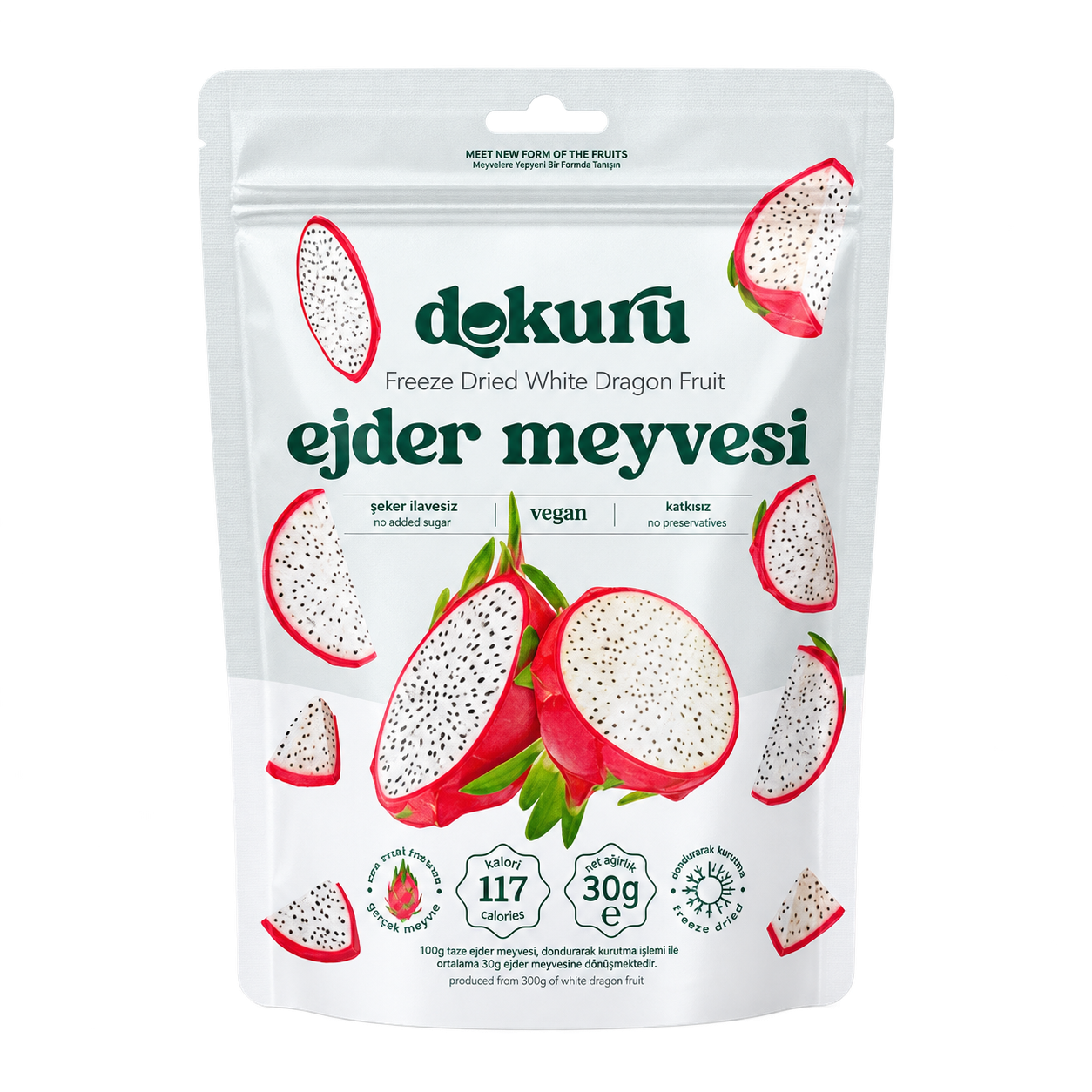 Dokuru Freeze-Dried White Dragon Fruit Chips, No Added Sugar, 30g - Made in Turkey