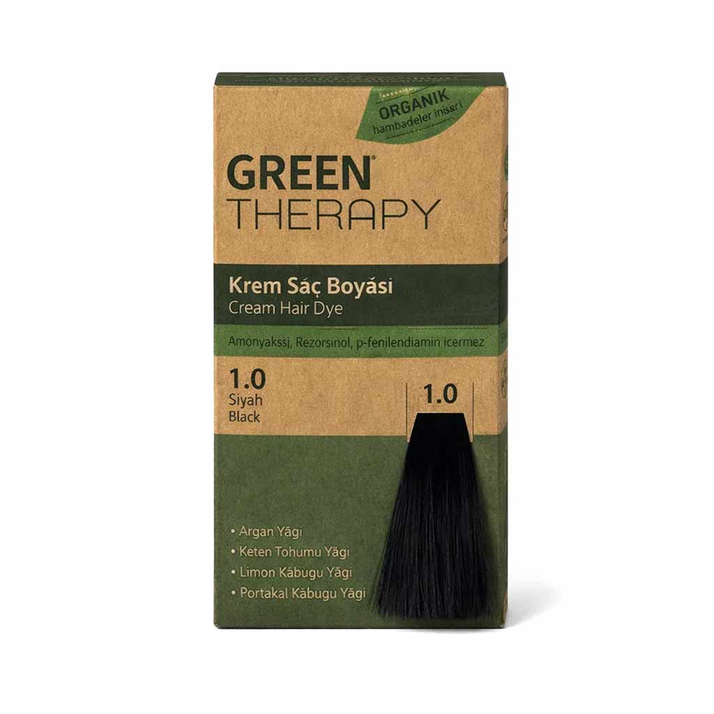 Green Therapy Cream Hair Dye 1.0 Black - Ammonia-Free Color with Argan Oil