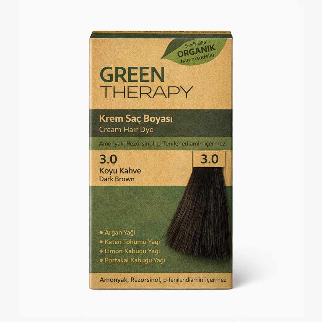 Green Therapy Hair Dye 3.00 Dark Brown Ammonia-Free Cream Color with Argan Oil