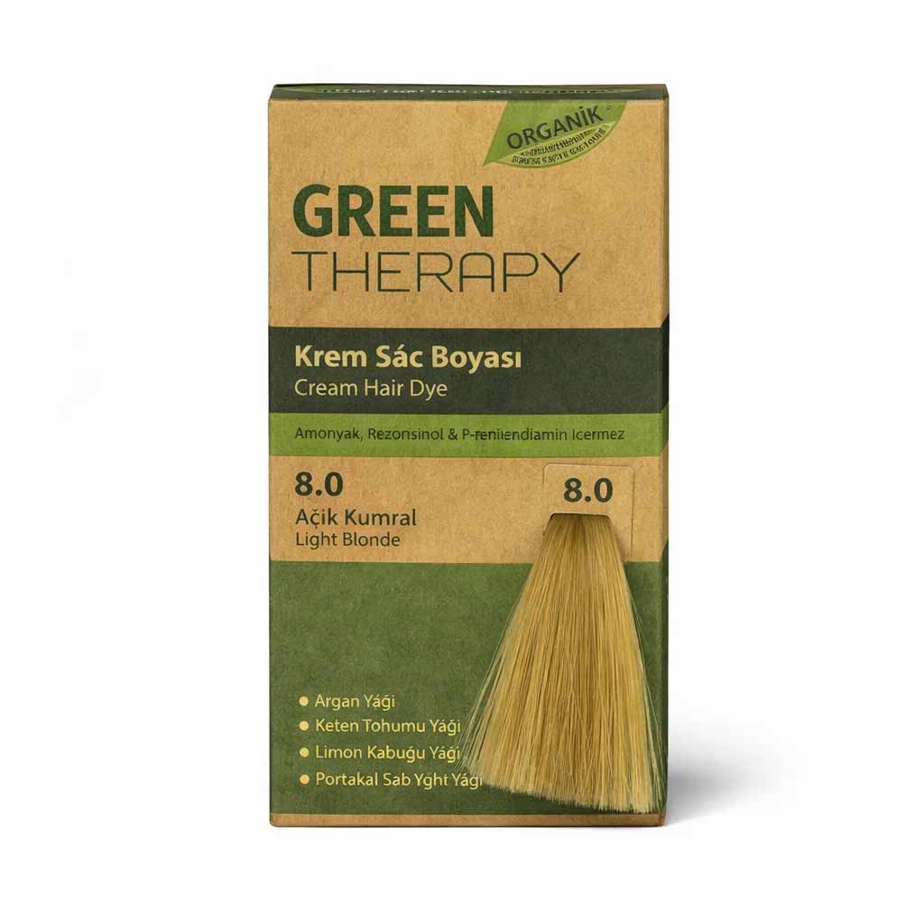 Green Therapy Hair Dye Cream 8.0 Light Auburn with Argan & Flaxseed Oils