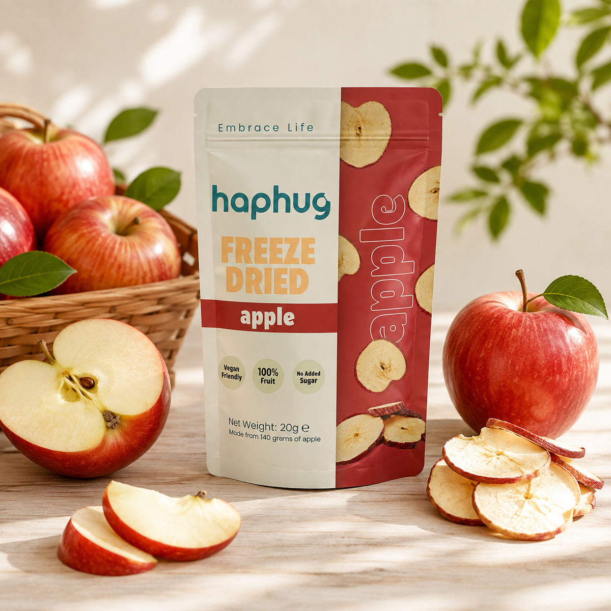 Haphug Freeze-Dried Apple Chips, 100% Apple, No Added Sugar, 20g - Made in Turkey