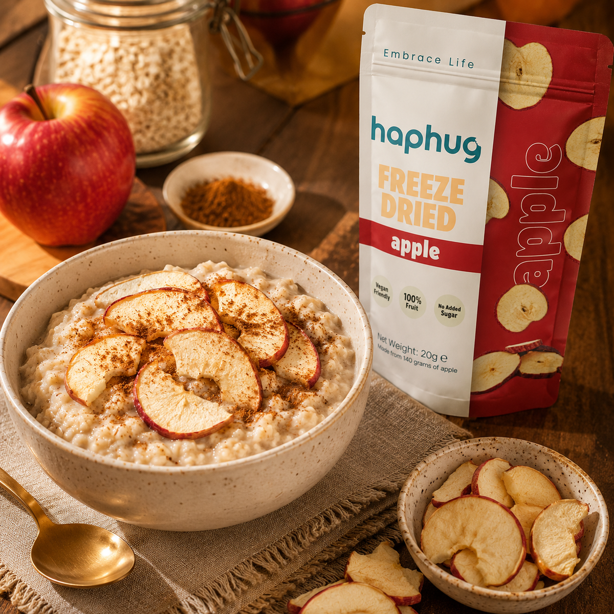 Haphug Freeze-Dried Apple Chips, 100% Apple, No Added Sugar, 20g - Made in Turkey