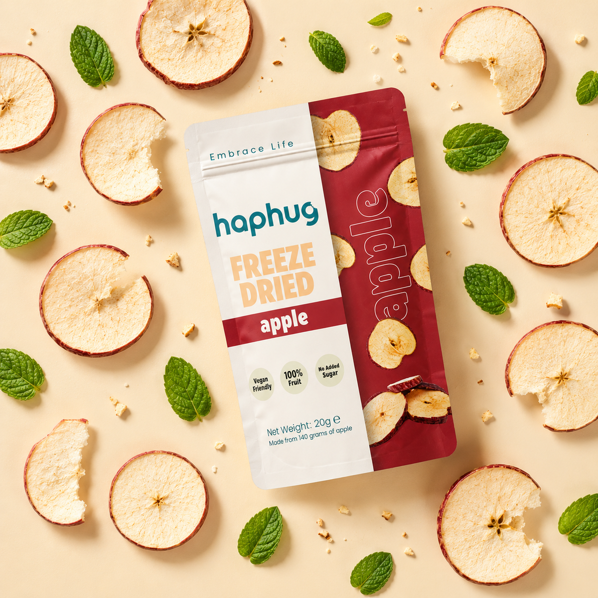 Haphug Freeze-Dried Apple Chips, 100% Apple, No Added Sugar, 20g - Made in Turkey