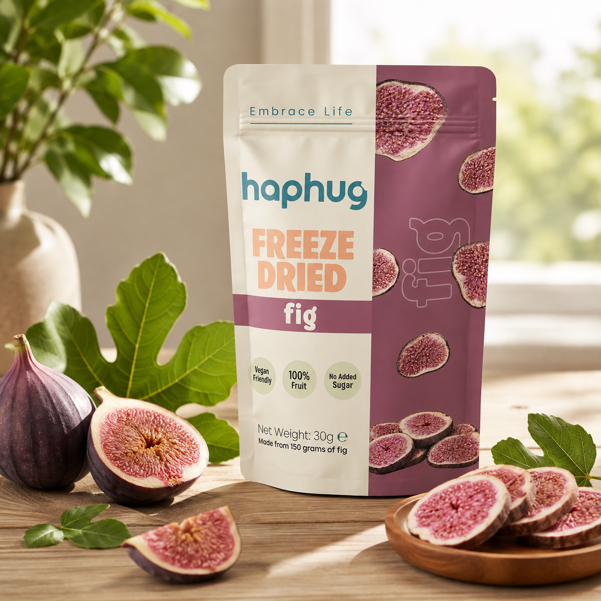 Haphug Freeze-Dried Fig Chips - 100% Figs, No Added Sugar - 30g