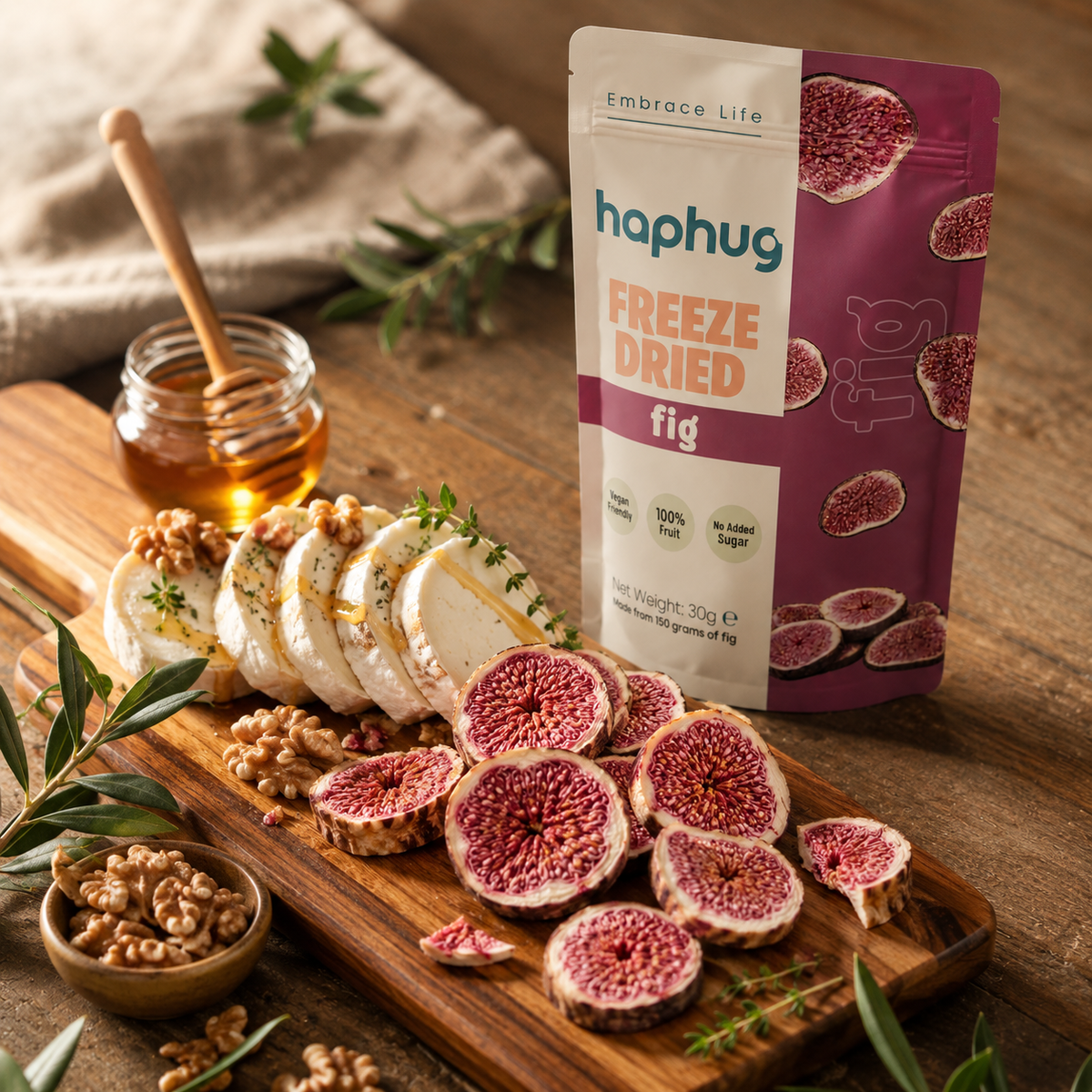Haphug Freeze-Dried Fig Chips - 100% Figs, No Added Sugar - 30g