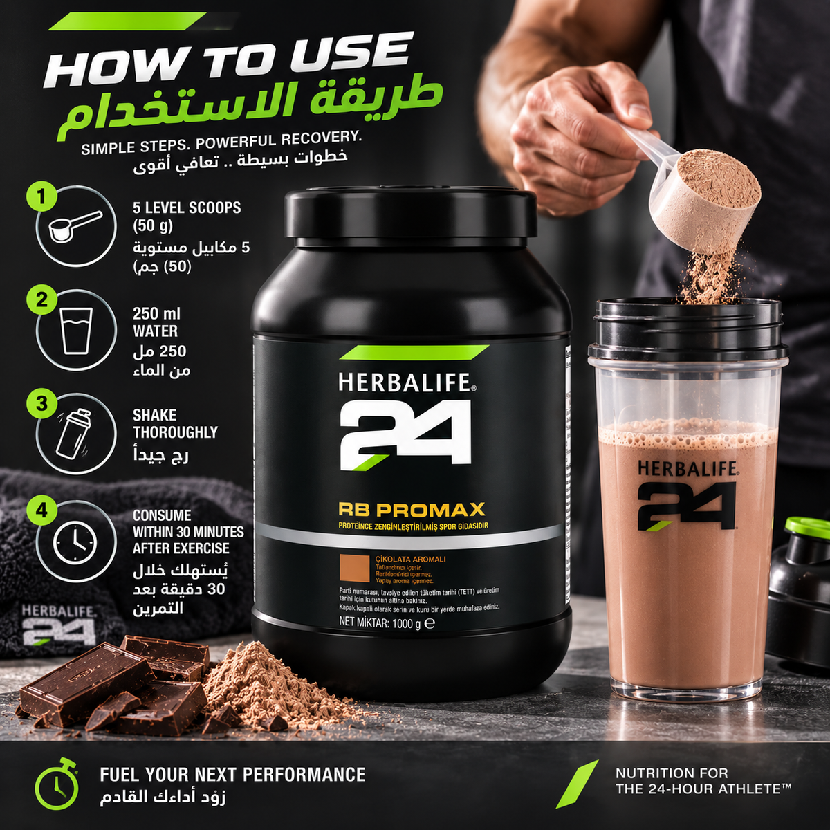 Herbalife24 RB ProMax مسحوق بروتين بعد التمرين بنكهة الشوكولاتة - 1 كجم