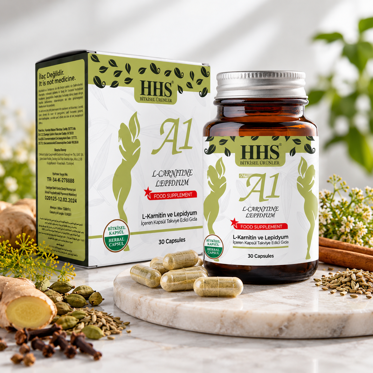 HHS A1 مكمل غذائي مع إل-كارنيتين ومستخلصات نباتية - 30 حصة
