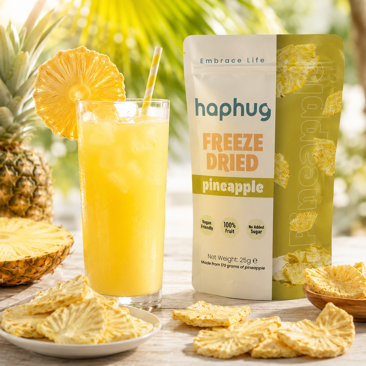 Haphug Freeze-Dried Pineapple Chips - No Added Sugar, No Preservatives - 25g