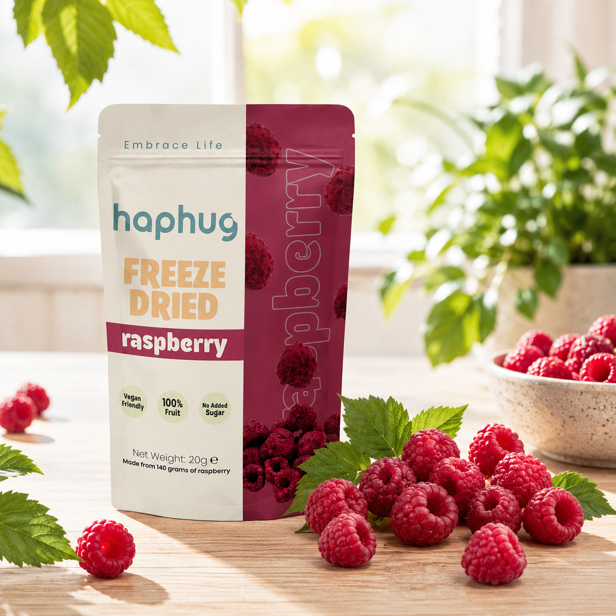 Haphug Freeze-Dried Raspberries - 100% Raspberries, No Added Sugar - 20g
