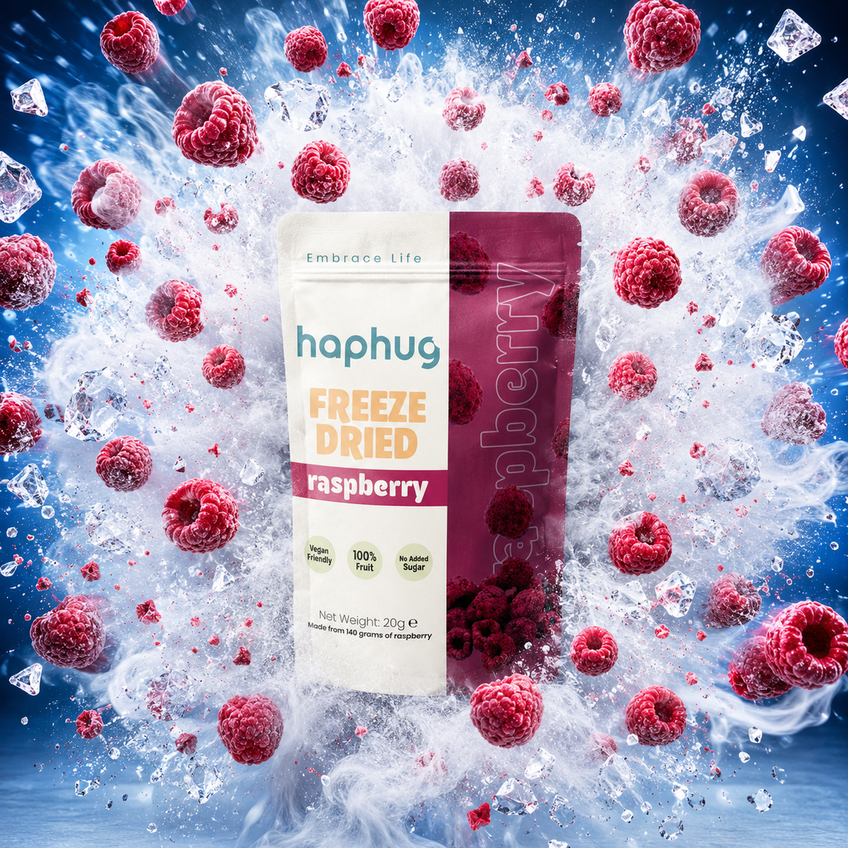 Haphug Freeze-Dried Raspberries - 100% Raspberries, No Added Sugar - 20g