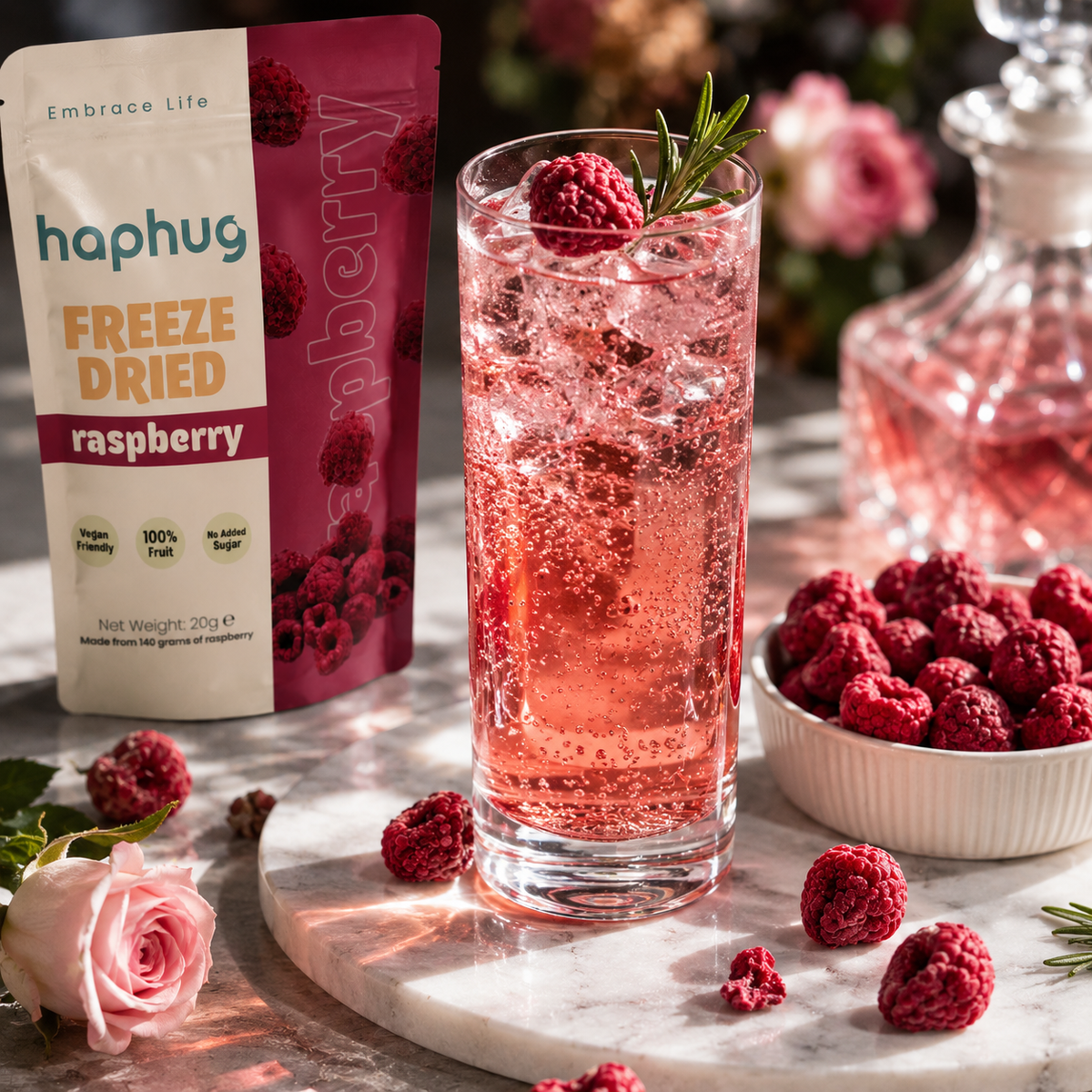 Haphug Freeze-Dried Raspberries - 100% Raspberries, No Added Sugar - 20g