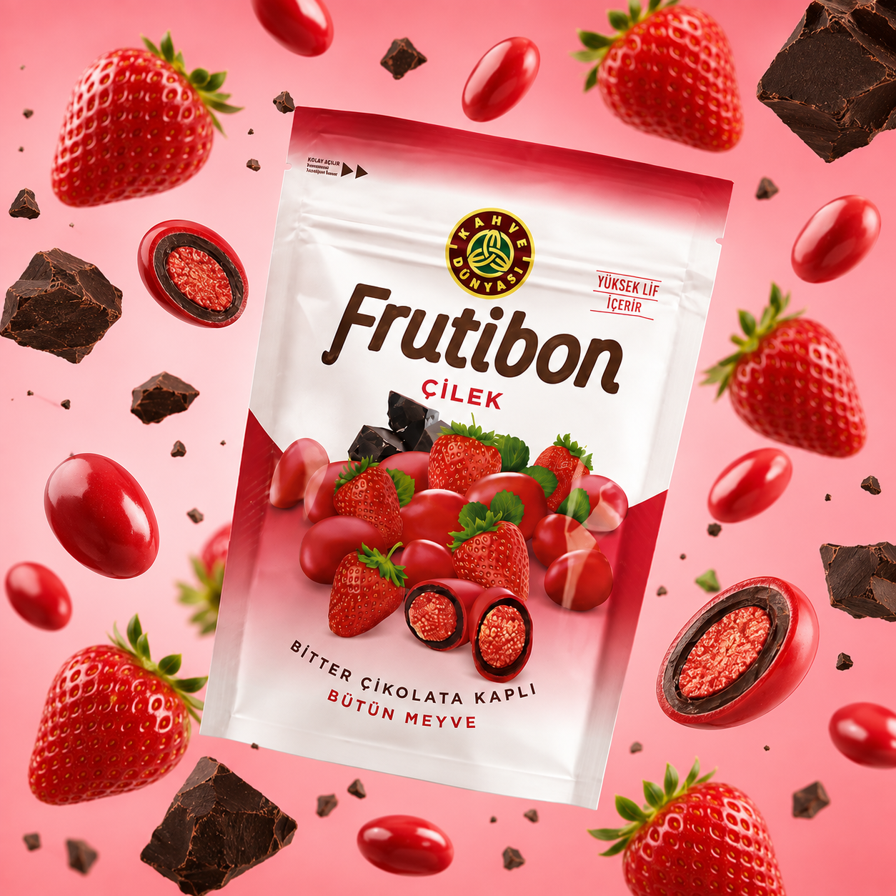 Kahve Dunyasi Frutibon Dark Chocolate Covered Strawberry Bites - 100g
