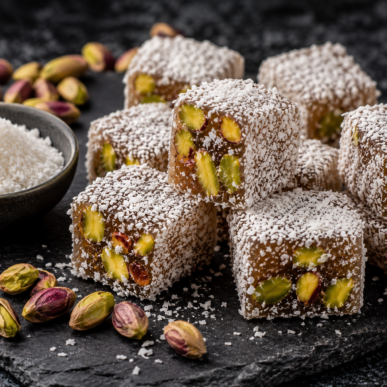 Lokum Atolyesi Coconut Turkish Delight with Double Roasted Pistachio - 150g