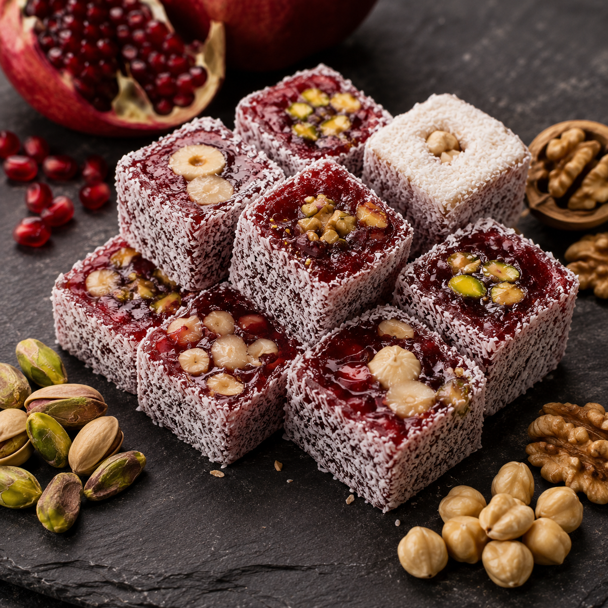 Lokum Atolyesi Pomegranate Turkish Delight with Mixed Nuts - 850g