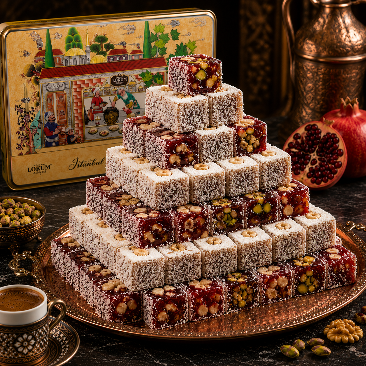 Lokum Atolyesi Pomegranate Turkish Delight with Mixed Nuts - 850g