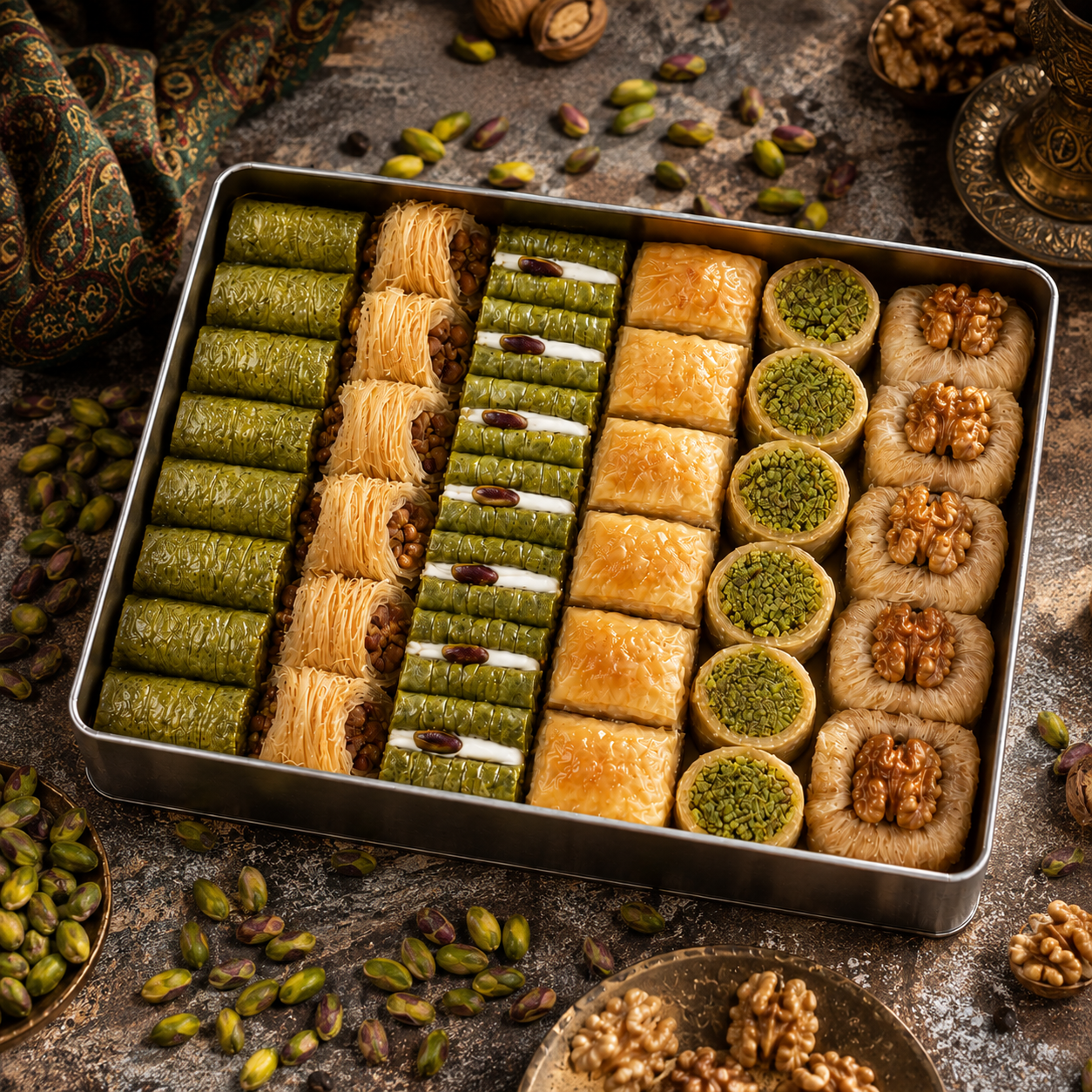 Mustafa Mixed Turkish Baklava Assortment with Pistachio & Walnut – 1kg