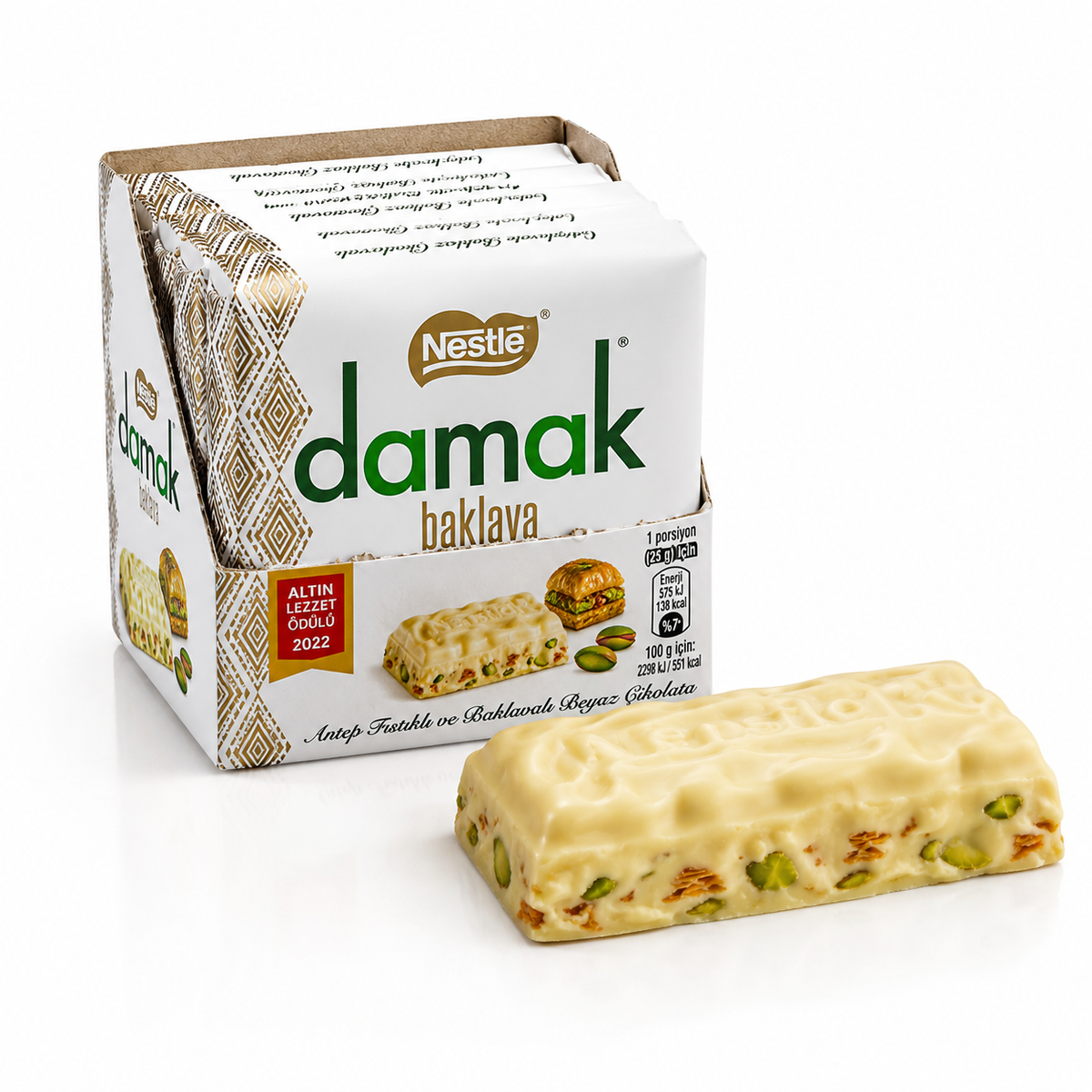 Nestlé Damak White Chocolate with Pistachio & Baklava - 60 g × 6 Pack