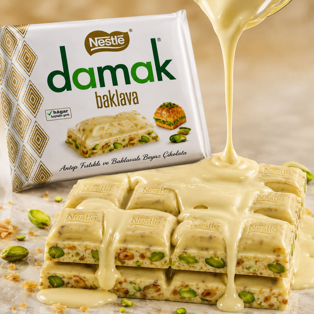 Nestlé Damak White Chocolate with Pistachio & Baklava - 60 g × 6 Pack