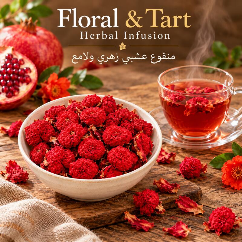 زهور رمان عضوية كاملة — أزهار مجففة طبيعية لتحضير الشاي