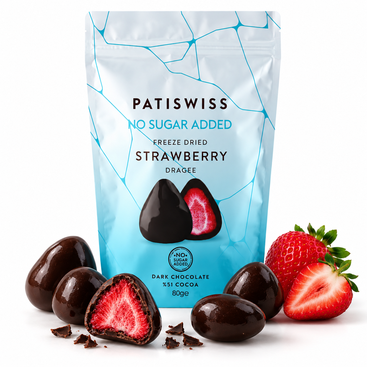 Patiswiss No Added Sugar Dark Chocolate Strawberry Dragees - 80g