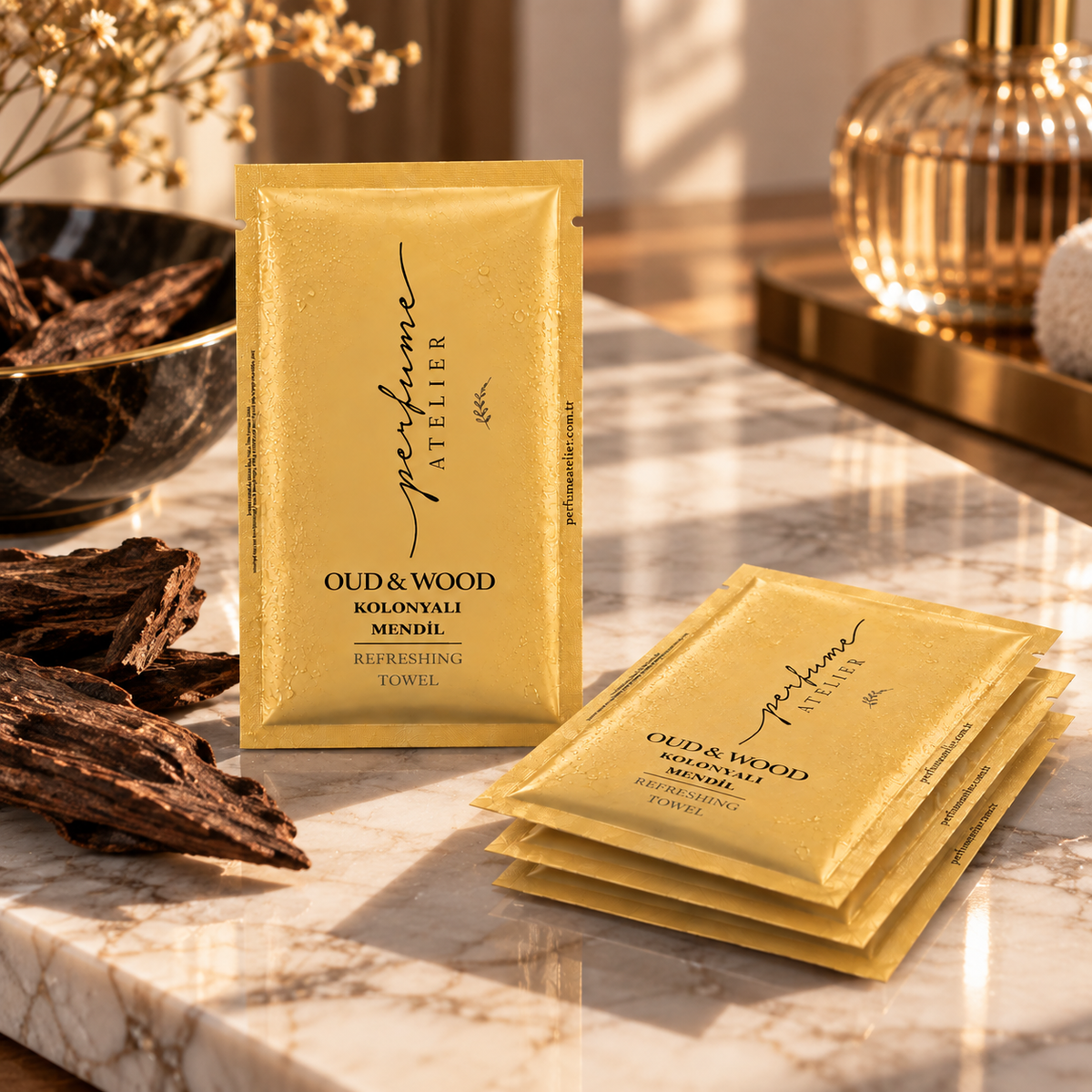 Perfume Atelier Oud & Wood Refreshing Towel Wipes - 70° Cologne - 80 Pack