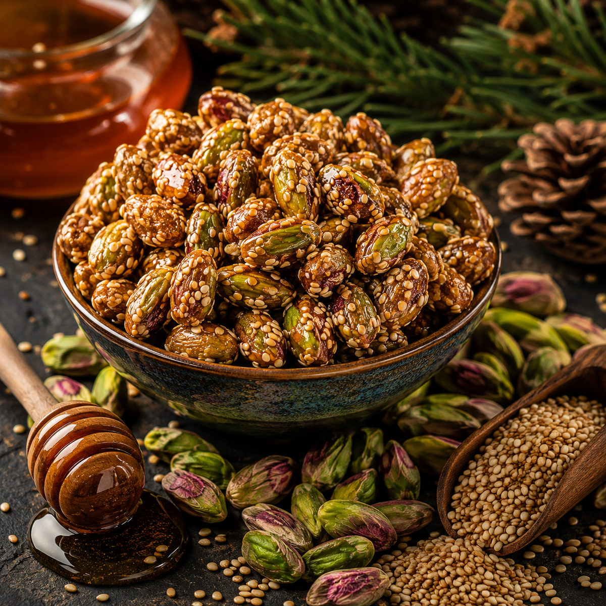 Pistachios with Pine Honey & Sesame - 250 g