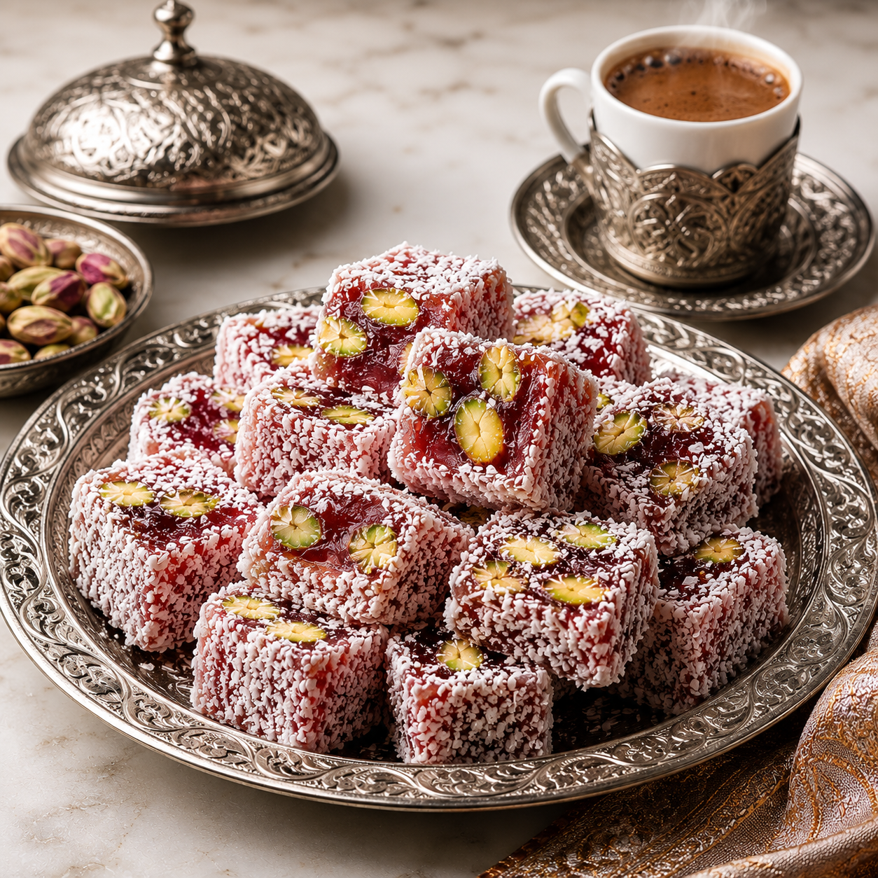 Pomegranate Pistachio Rolled Turkish Delight with Honey - 1kg