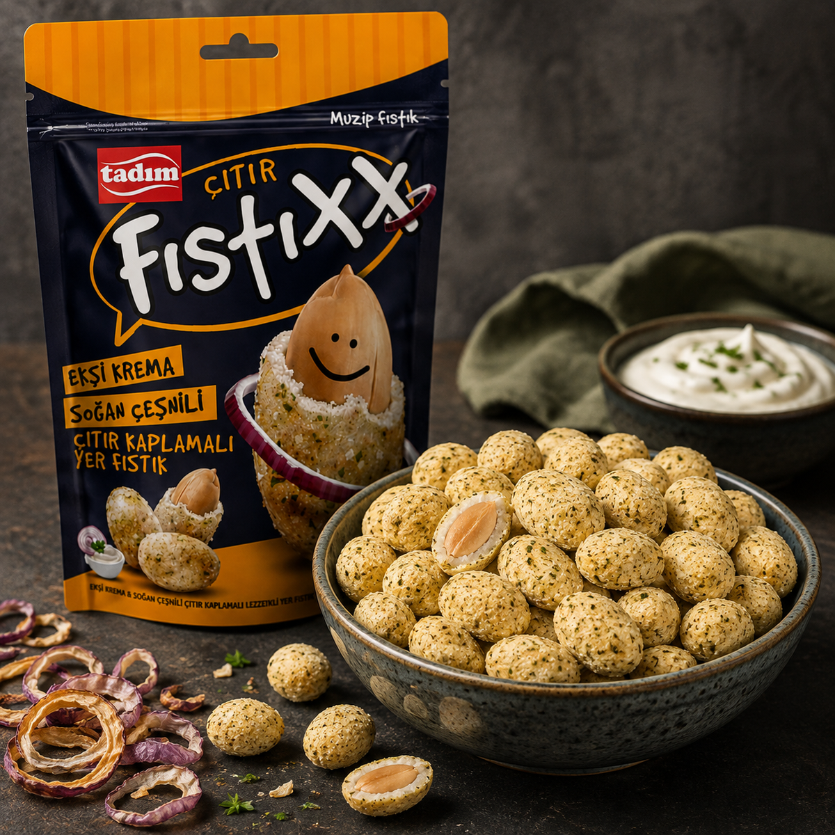 Tadim Fistikxx Sour Cream & Onion Crispy Coated Peanuts - 140 g