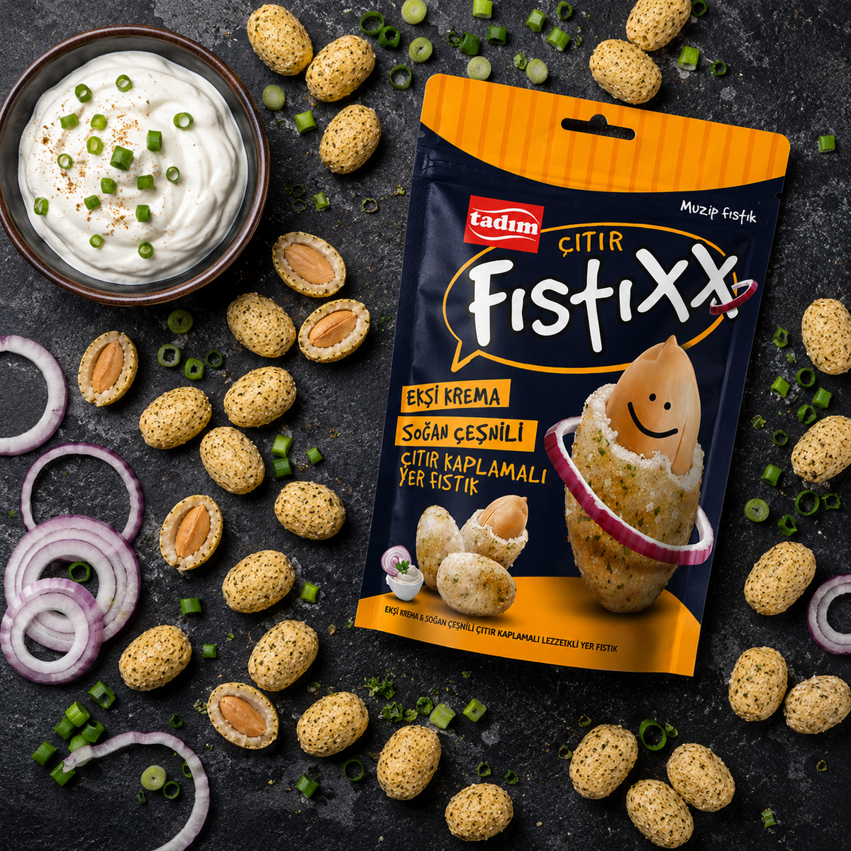 Tadim Fistikxx Sour Cream & Onion Crispy Coated Peanuts - 140 g