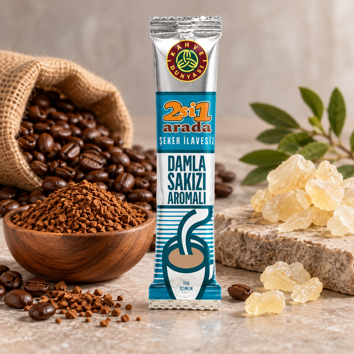 Turkish 2-in-1 Instant Coffee with Gum Mastic Aroma, No Added Sugar - 40 Sachets