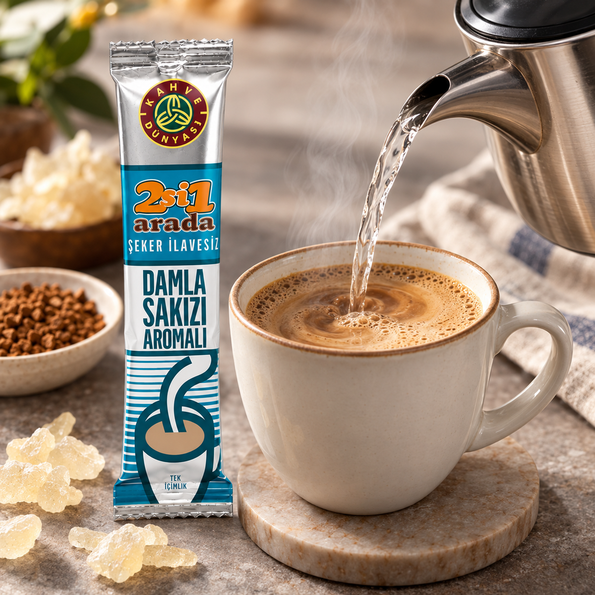 Turkish 2-in-1 Instant Coffee with Gum Mastic Aroma, No Added Sugar - 40 Sachets